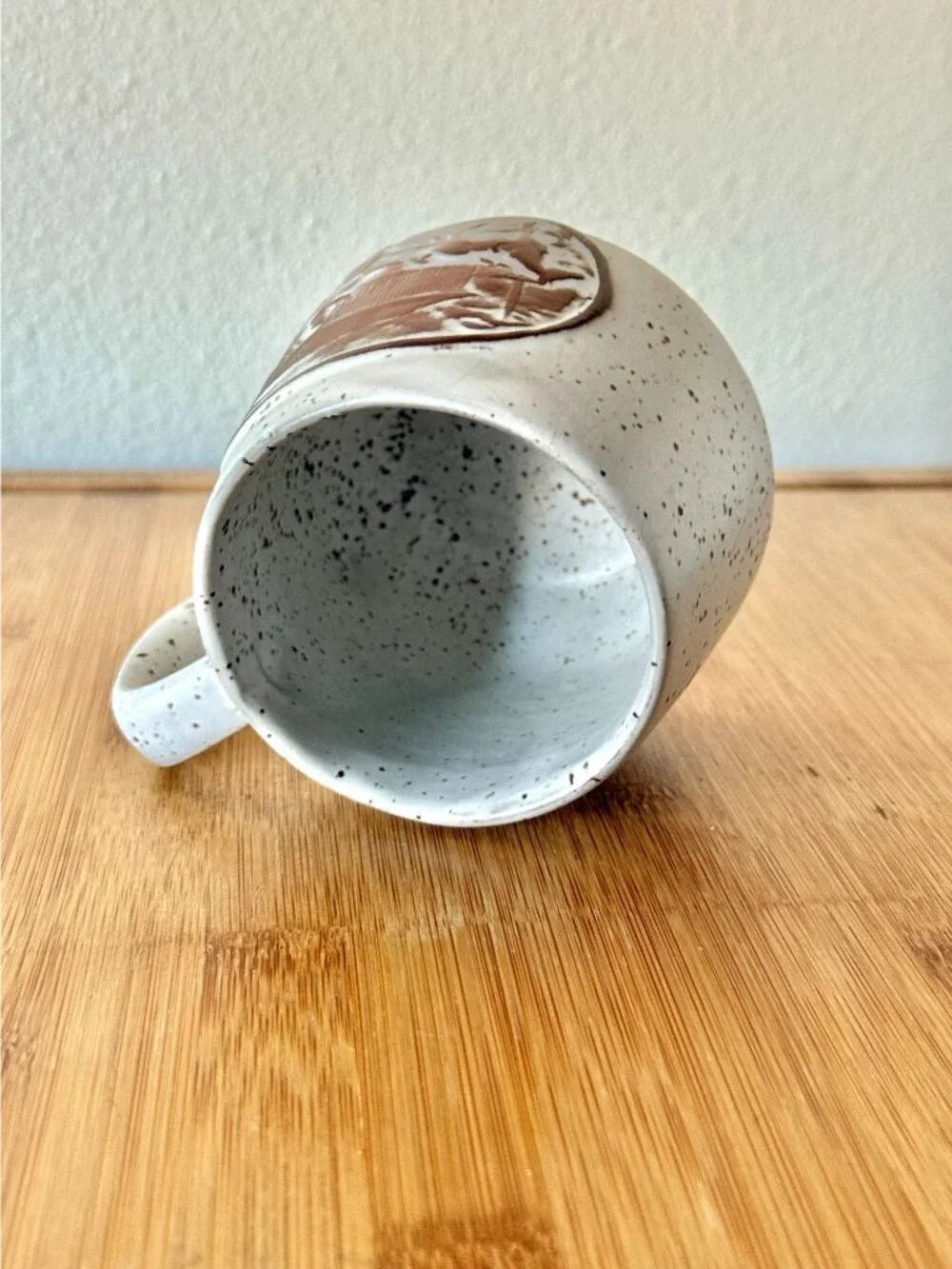 Vintage Mid Century Goss Vermont Speckled Ceramic Mug Of Covered Bridge